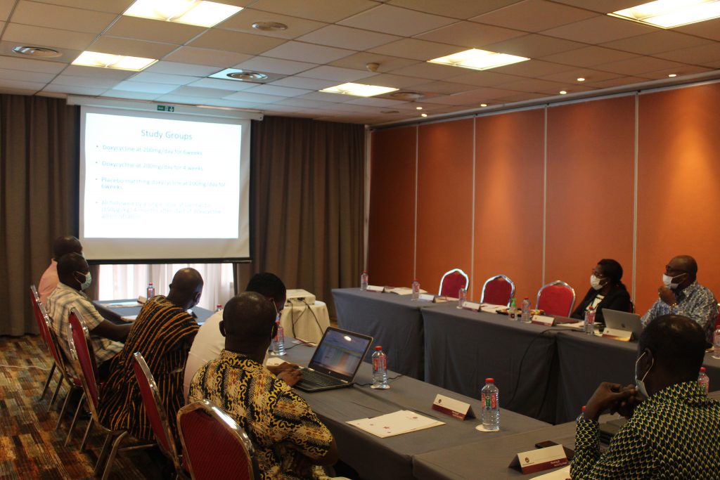Filariasis Project Management team meeting with the NTD Programme Manager, Deputy Programme Manager and other officials in Accra, Ghana. Among issues discussed include matters arising from screening of ASTAWOL study participants.