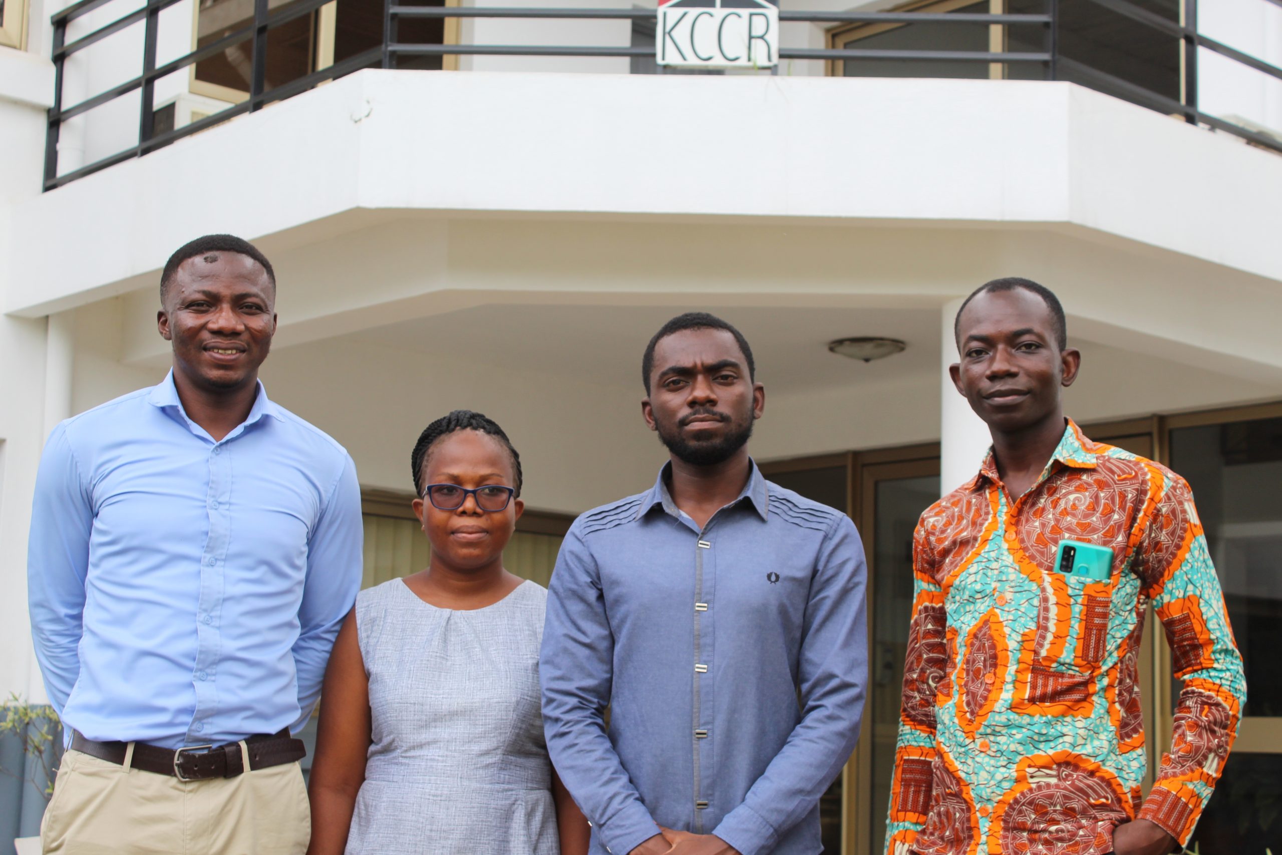 The postgraduate students on the ASTAWOL project: from left to right, Emmanuel Donawobuge Kutu (PhD student), Monica Ahiadorme (PhD student), Prince Obeng (Mphil Student) and John Boateng (Mphil student)