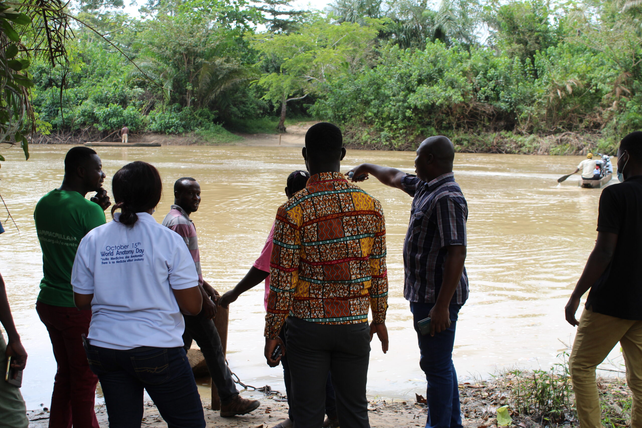 The Research team visited Tano River in one of their field activities. This river is known to be a breeding site for the vectors (Simulium blackflies) which cause onchocerciasis